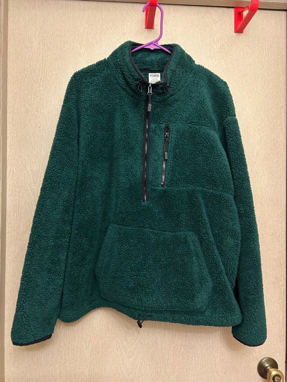 PINK - Green Quarter Zip Sherpa Jacket - Size L